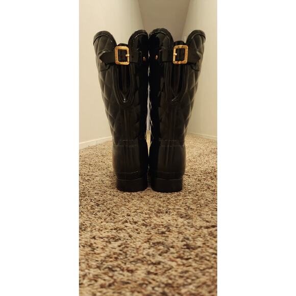 Hunter Adjustable Quilted Slim Fit Tall Rain Boots Glossy Black Size 9 - Picture 2 of 6
